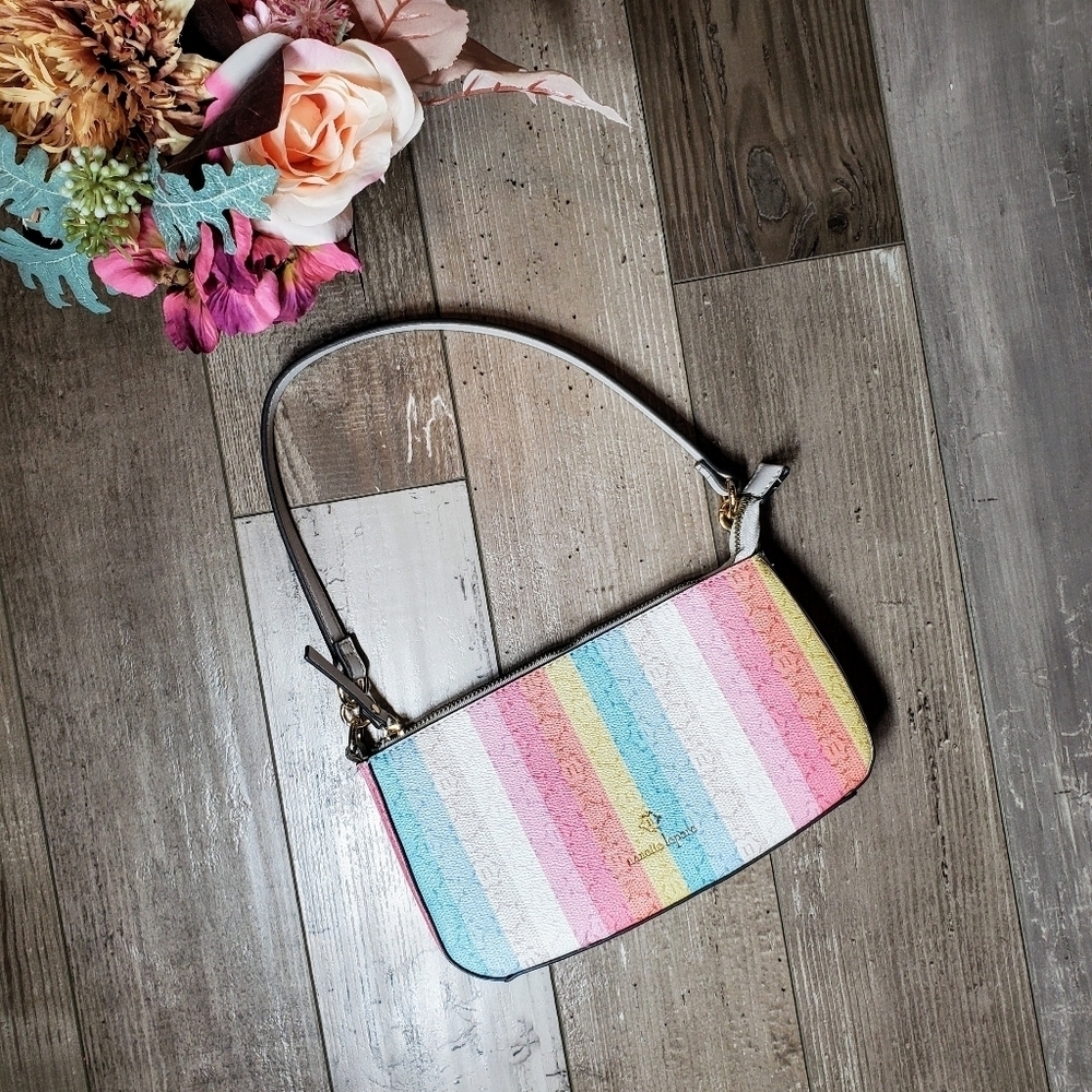 Nanette Lepore Pastel Rainbow Striped Patterned Shoulder Bag Size Small NWOT